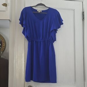 Amour Vert Vibrant Blue Ruffle Sleeve Mini Dress